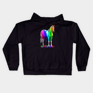 Colorful Rainbow Paint Horse Kids Hoodie